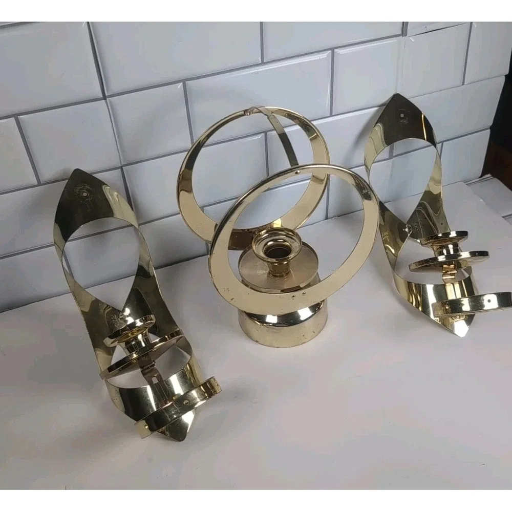 Vintage Mascot 3-piece Gold Tone Brass/Metal Wall Mount Sconces & Centerpiece